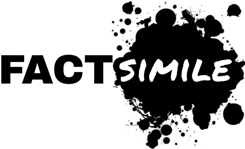 A two part wordmark with Fact bold on the left and Simile in white text over an ink splotch.